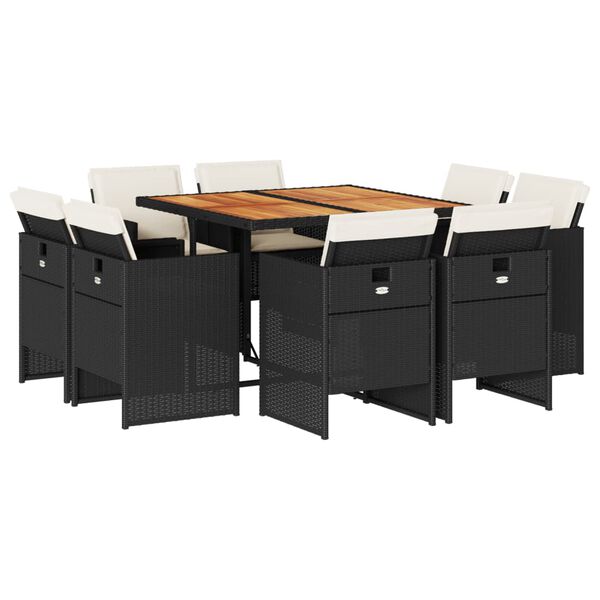 vidaXL Set de comedor de jard&iacute;n 9 pzas y cojines rat&aacute;n sint&eacute;tico negro