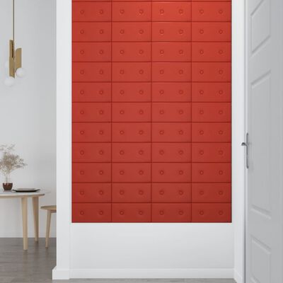 vidaXL Paneles de pared 12 uds cuero sintético rojo 30x15 cm 0,54 m²