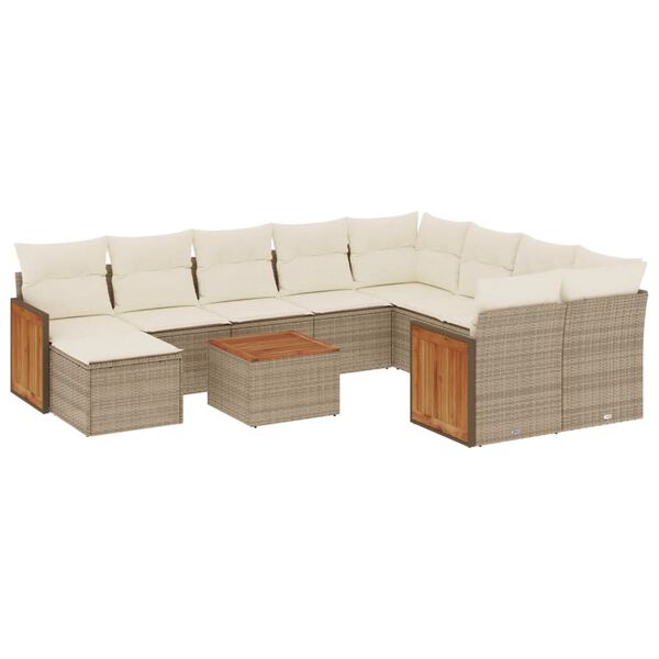 vidaXL Set de sof&aacute;s de jard&iacute;n 11pzas con cojines rat&aacute;n sint&eacute;tico beige
