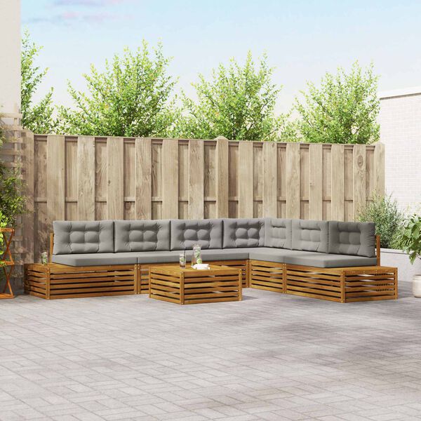 vidaXL Conjunto de sof&aacute;s de exterior 7 Pieza Gris Natural y Claro