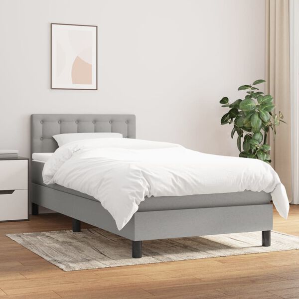 vidaXL Cama box spring con colch&oacute;n tela gris claro 80x200 cm