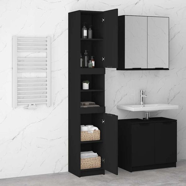 vidaXL Armario de ba&ntilde;o de madera contrachapada negro 32x34x188,5 cm