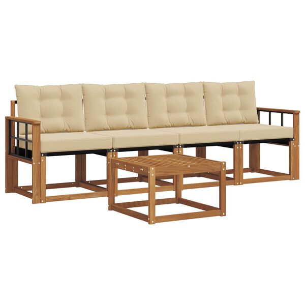 vidaXL Conjunto de sof&aacute;s de exterior con coj&iacute;n 5 pcs Natural y Beige