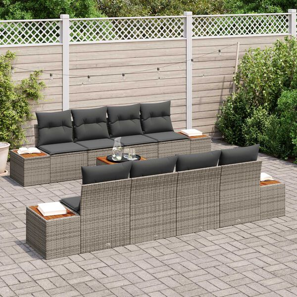 vidaXL Conjunto de sofá de jardín con cojín 9 pcs Gris Poliratán