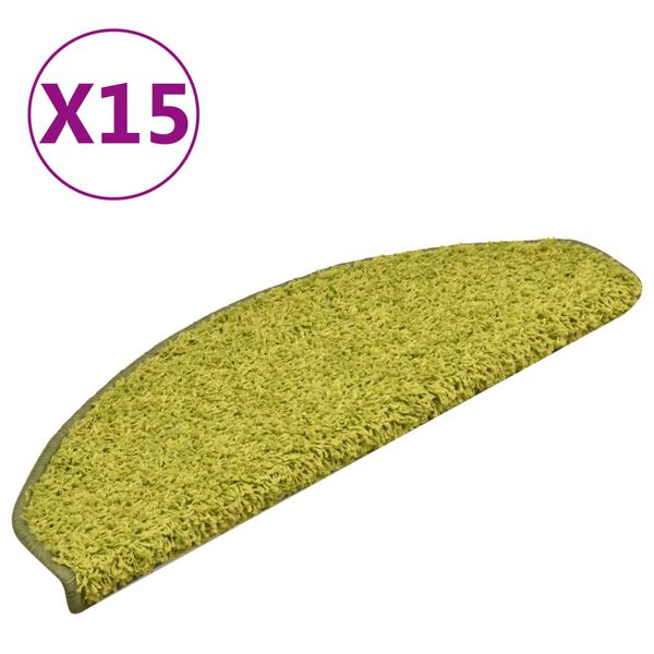 vidaXL Felpudos para escaleras 15 unidades 65x21x4 cm Verde Semicircular Grande