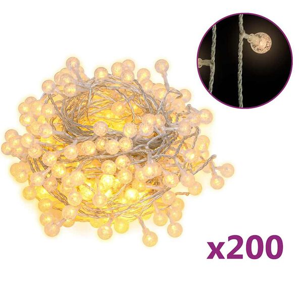 vidaXL Guirnalda de luces globos 8 funciones 20m 200 LED blanco cálido