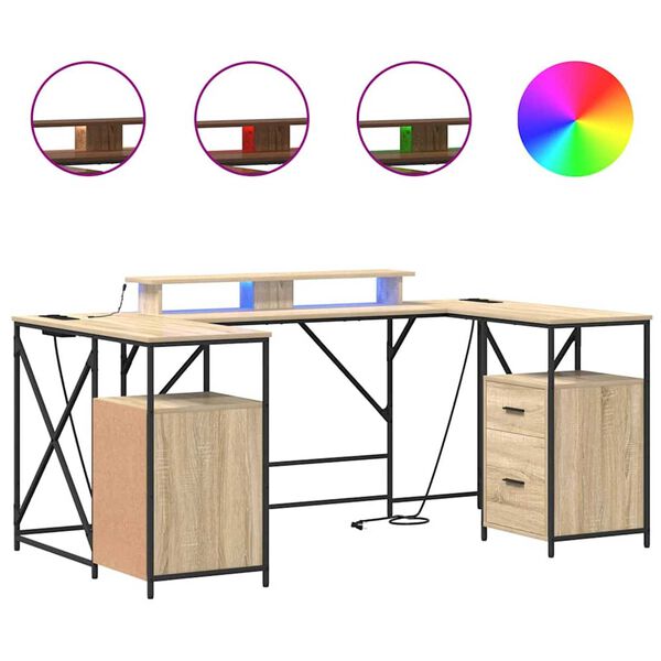 vidaXL Escritorio con caj&oacute;n Roble Sonoma 182 x 101 x 87,5 cm