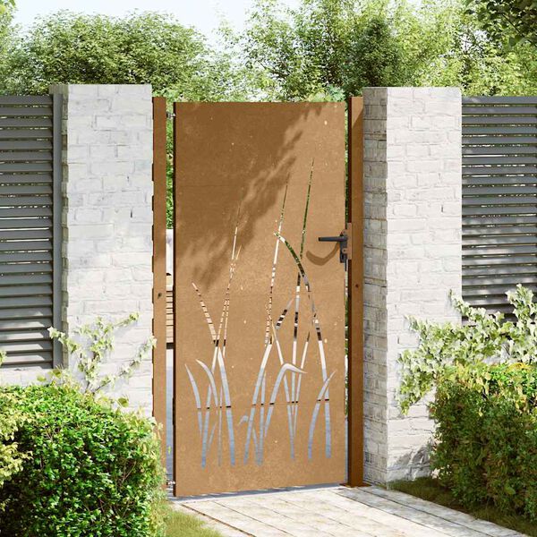vidaXL Puerta de jard&iacute;n acero corten dise&ntilde;o hierba 100x200 cm