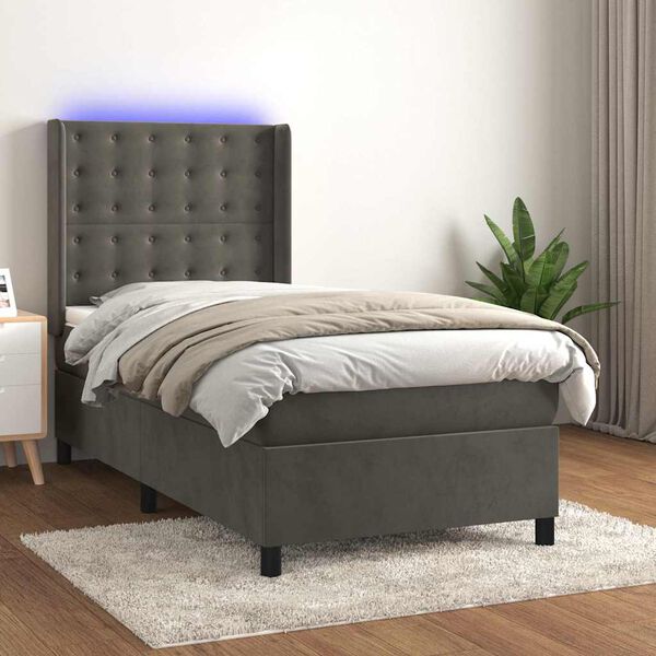 vidaXL Cama box spring colch&oacute;n y LED terciopelo gris oscuro 80x200 cm