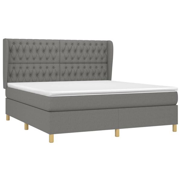 vidaXL Cama box spring con colch&oacute;n tela gris oscuro 180x200 cm