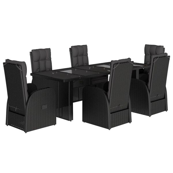 vidaXL Set de comedor de jard&iacute;n 7 pzas y cojines rat&aacute;n sint&eacute;tico negro