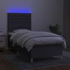 vidaXL Cama box spring colch&oacute;n y luces LED tela gris oscuro 90x190 cm
