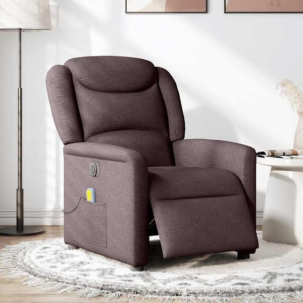 vidaXL Sill&oacute;n reclinable de masaje el&eacute;ctrico tela marr&oacute;n oscuro