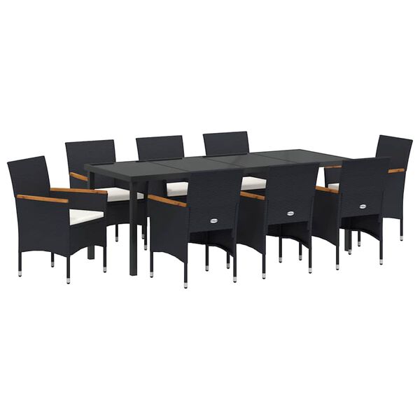 vidaXL Conjunto de Comedor de Jard&iacute;n 9 pcs Negro rat&aacute;n sint&eacute;tico