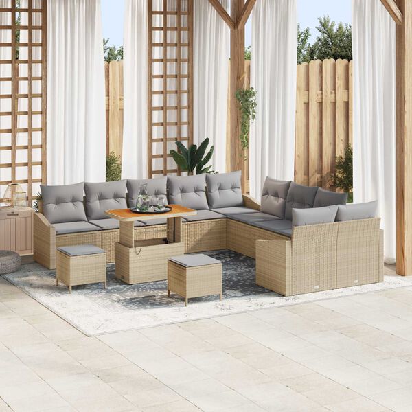 vidaXL Conjunto de sof&aacute; de jard&iacute;n con coj&iacute;n 13 pcs Beige y Gris Claro
