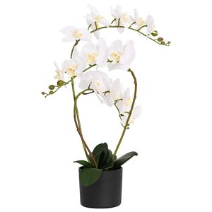 vidaXL Planta de Orqu&iacute;dea Artificial con Maceta Blanco 45 x 15 x 65 cm