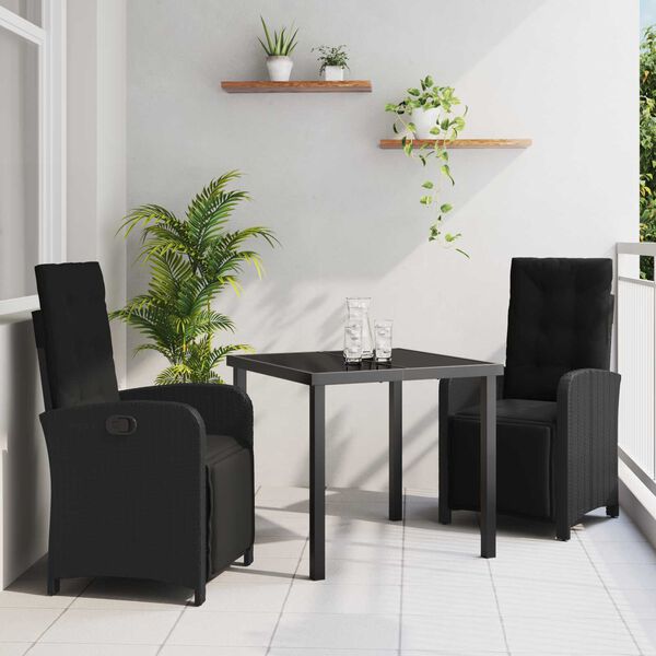 vidaXL Conjunto de Comedor de Jard&iacute;n 3 pcs Negro rat&aacute;n sint&eacute;tico
