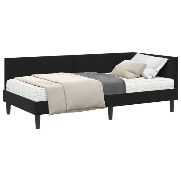 vidaXL Estructura de Cama Esquina con Colch&oacute;n 2 pcs Negro Terciopelo