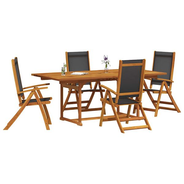 vidaXL Juego comedor de jard&iacute;n 5 pzas madera maciza acacia y textileno