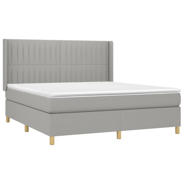 vidaXL Cama box spring colch&oacute;n y luces LED tela gris claro 180x200 cm