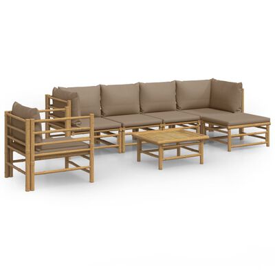 vidaXL Set de muebles de jardín 7 piezas bambú y cojines gris taupe
