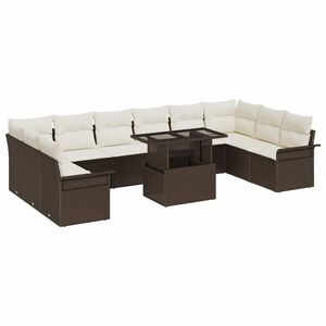 vidaXL Conjunto de sof&aacute; de jard&iacute;n con coj&iacute;n 11 pcs Marr&oacute;n Polirat&aacute;n