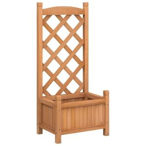 vidaXL Jardinera con enrejado de madera maciza de abeto marr&oacute;n