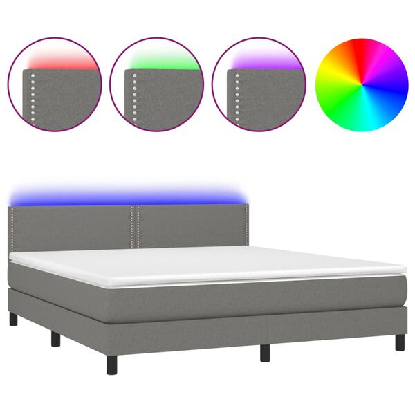 vidaXL Cama box spring colch&oacute;n y luces LED tela gris oscuro 160x200 cm