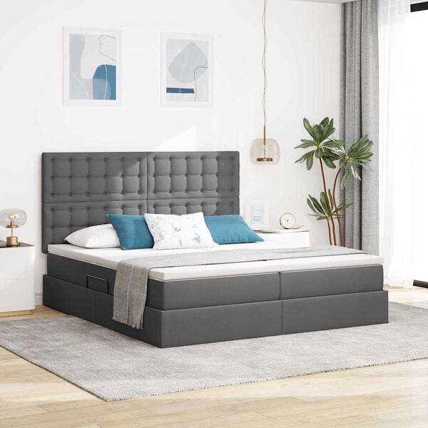 vidaXL Cama con almacenamiento con colch&oacute;n Gris oscuro 180 x 200 cm