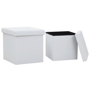 vidaXL Taburetes de almacenaje plegables 2 uds cuero sint&eacute;tico blanco