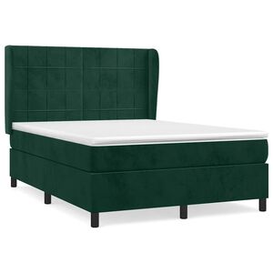 vidaXL Cama box spring con colch&oacute;n terciopelo verde oscuro 140x190 cm