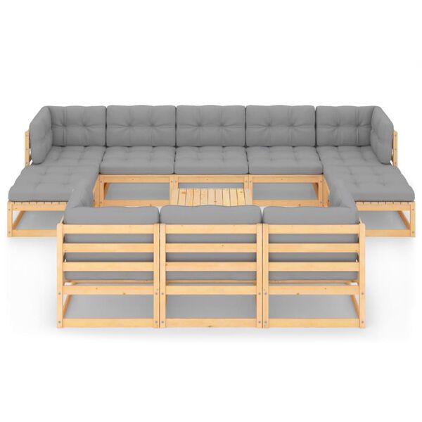 vidaXL Juego de muebles de jard&iacute;n 11 pzas y cojines madera maciza pino