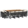 vidaXL Set comedor de jard&iacute;n con cojines 13 pzas rat&aacute;n sint&eacute;tico negro