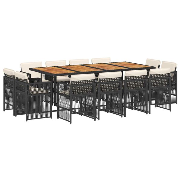 vidaXL Set comedor de jard&iacute;n con cojines 13 pzas rat&aacute;n sint&eacute;tico negro