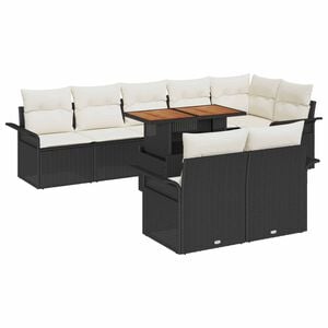 vidaXL Conjunto de sof&aacute; de jard&iacute;n 9 uds. Negro Polirat&aacute;n