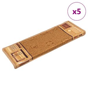 vidaXL Alfombrillas de escalera autoadhesivas 5 uds beige 65x21x4cm