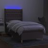 vidaXL Cama box spring colch&oacute;n y luces LED tela gris taupe 90x200 cm