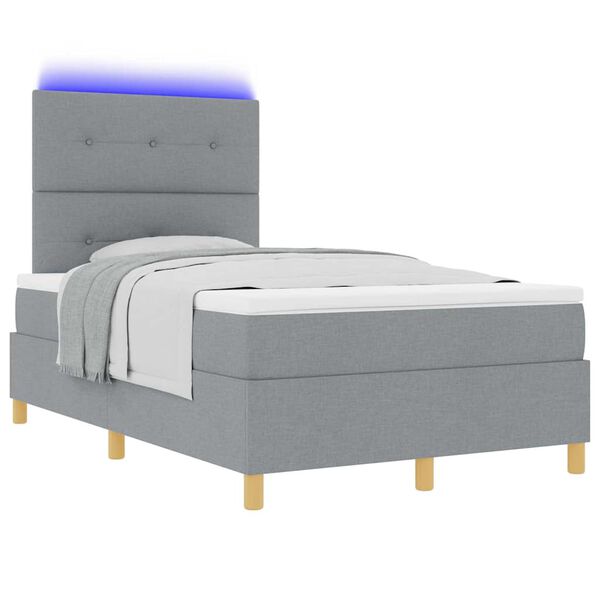 vidaXL Cama Box Spring LED con colch&oacute;n Gris Claro 120 x 200 cm tela