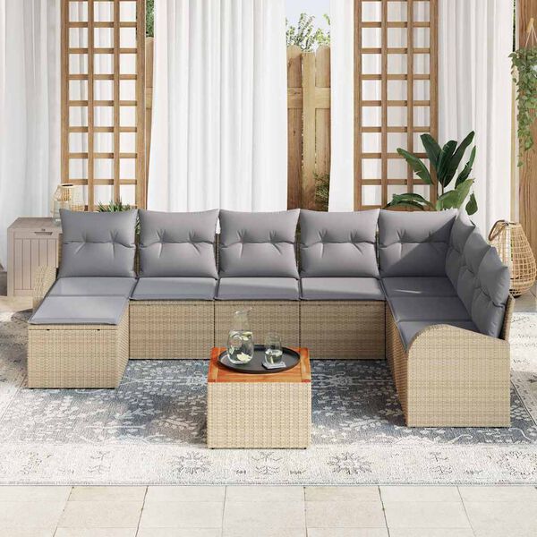 vidaXL Conjunto de sof&aacute;s de jard&iacute;n 9 pcs Beige y Gris Claro