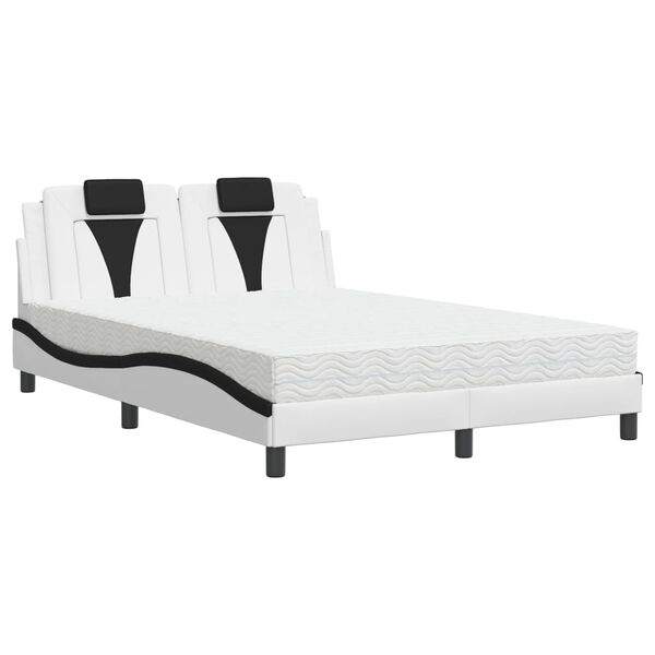 vidaXL Cama Viana con colch&oacute;n cuero sint&eacute;tico blanco y negro 140x200 cm