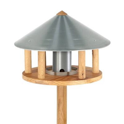 Esschert Design Mesa para pájaros con silo y tejado redondo color cinc