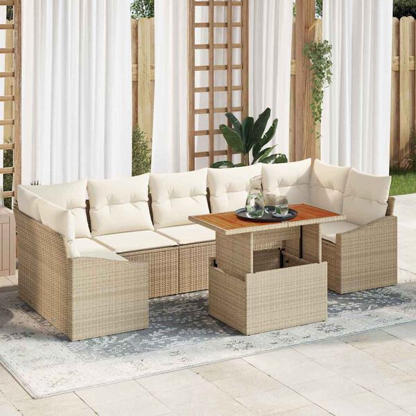 vidaXL Conjunto de Comedor de Jard&iacute;n con coj&iacute;n 8 pcs Beige y Crema