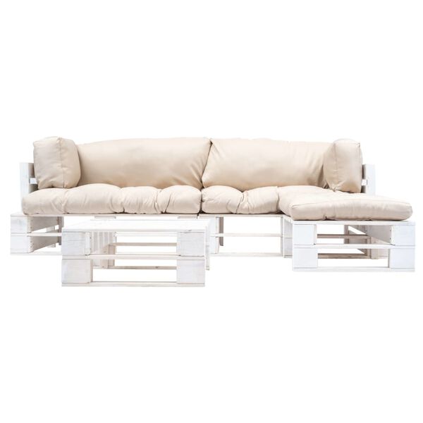 vidaXL Muebles de jard&iacute;n de pal&eacute;s cojines arena madera verde 4 uds