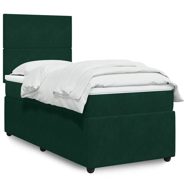 vidaXL Cama box spring con colch&oacute;n terciopelo verde oscuro 90x200 cm