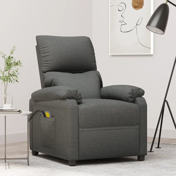 vidaXL Sillón de masaje eléctrico tela gris oscuro
