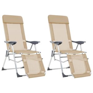 vidaXL Sillas de camping plegables reposapi&eacute;s 2 uds textilene crema
