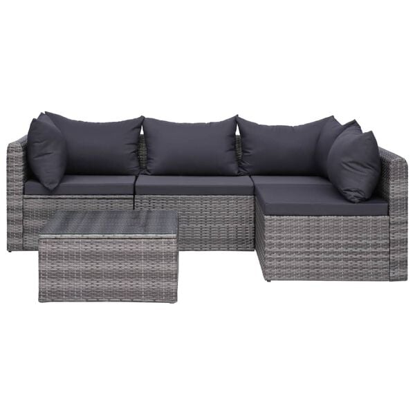 vidaXL Set de muebles de jard&iacute;n y cojines 5 pzas. rat&aacute;n sint&eacute;tico gris