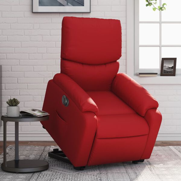 vidaXL Sill&oacute;n elevable el&eacute;ctrico cuero artificial rojo