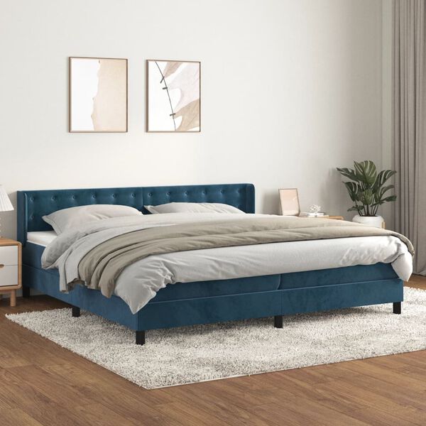 vidaXL Cama box spring con colch&oacute;n terciopelo azul oscuro 200x200 cm