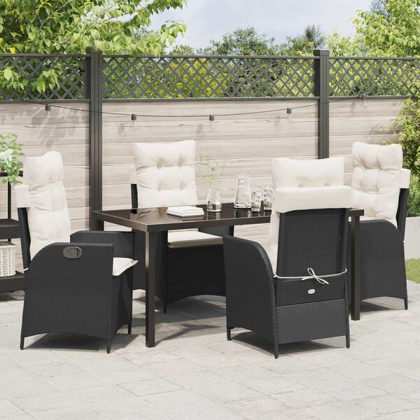 vidaXL Conjunto de Comedor de Jard&iacute;n 5 pcs Negro rat&aacute;n sint&eacute;tico